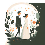 Elegant wedding couple in nature-inspired illustration