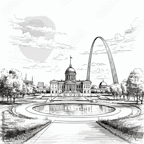 Gateway Arch. Gateway Arch hand-drawn comic illustration. Vector doodle style cartoon illustration