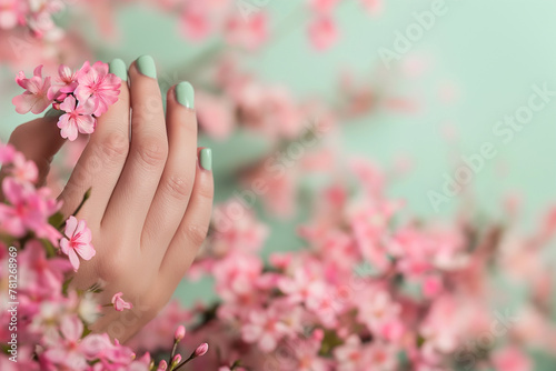 Close-up Pastel Nails and Delicate Flowers 