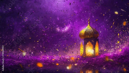ramadan greeting card on violet background illustration generative ai photo