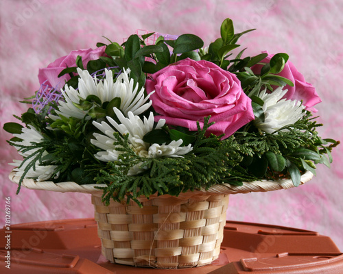 Bouquet of flowers in basket