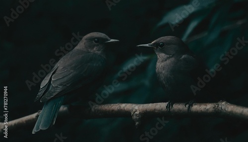 two birds sit on a branch photo