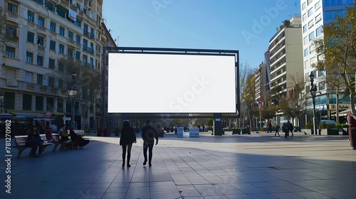 billboard mock up. Billboard in public place with white screen blank copy space for advertising or promotional poster content