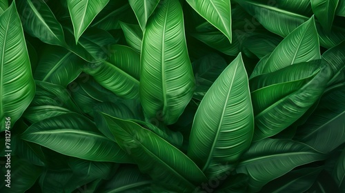 An expanse of richly textured tropical leaves creating a calming, natural backdrop photo