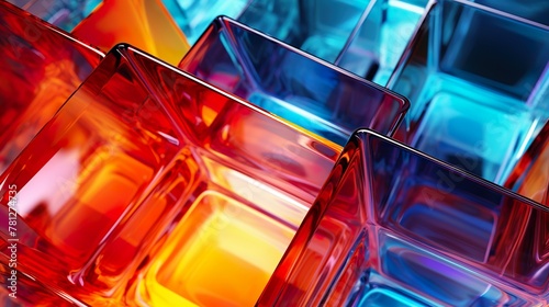 This image depicts an array of translucent colored cubic shapes, creating a vibrant 3D effect