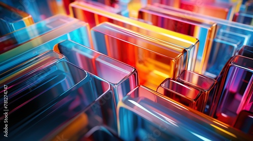 A dynamic composition of 3D colored translucent blocks in a visually compelling formation photo