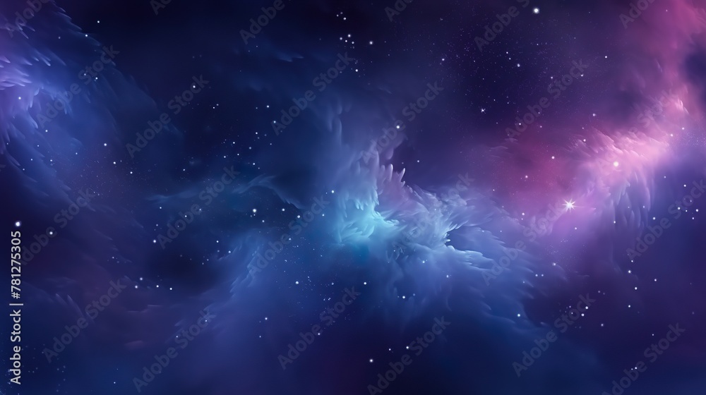 Naklejka premium This visually striking image captures the ethereal beauty of a nebula cloud set against the deep hues of space, illuminated by distant stars