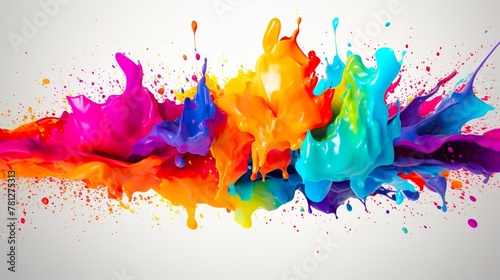 A colorful array of paint splashes spread out in a dynamic and flowing motion