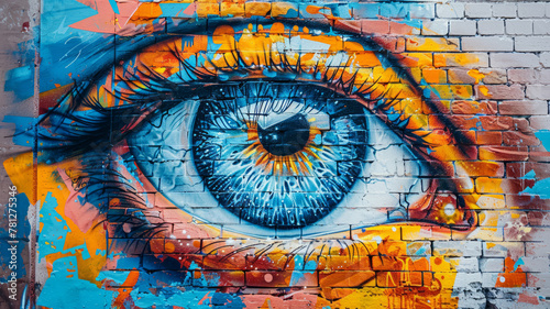 Colorful graffiti of an eye on a wall