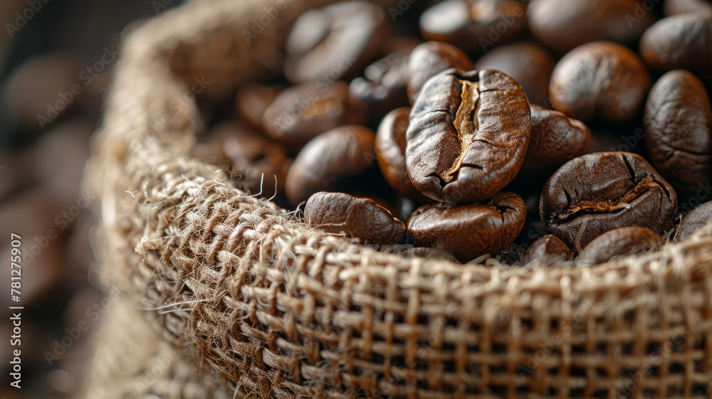 Fototapeta premium Coffee beans in burlap sack