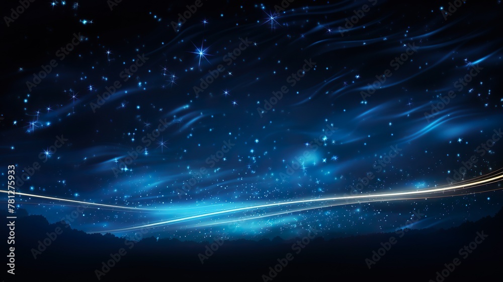 A captivating image of sparkling blue stars and sweeping light streaks in a dark night sky setting