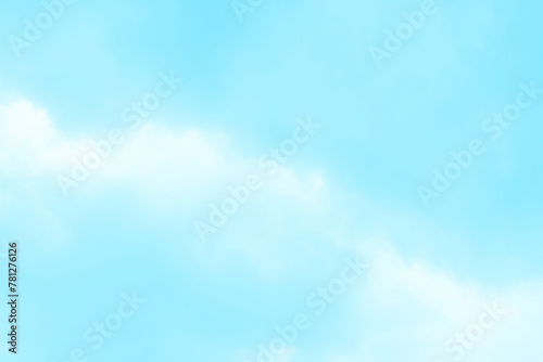 Blue pastel sky with white fluffy cloud. Cloudscape background. Soft cumulus clouds backdrop. Beautiful nature. Summer tropical sky. Freedom of life, never give up and positive though concept. 