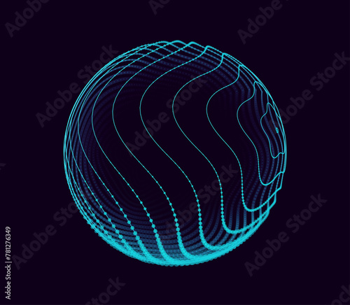 Abstract 3D Spheres of Neon Dots and Stripes. Global Network Connection. Abstract Globe Grid. Worldwide Communication Concept. Science and Technology Abstract Vector Illustration.