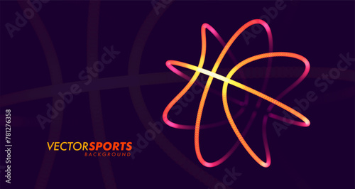 Modern Dynamic Colored Background Design for Sports Game Events. Basketball Streetball Neon 3D Ball Logo Design. Vector Illustration.