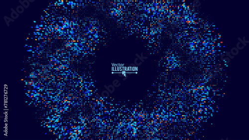 3D Digital Cubes HiTech Background. 3D Halftone Pixel Effect Round Frame. Vector Illustration for Technology, Business, Science Banners, Posters, Flyers.