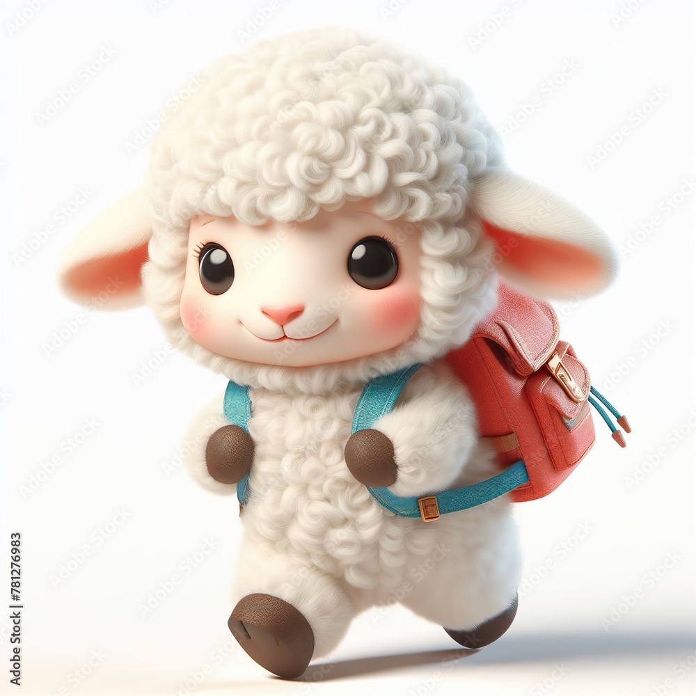 a cute lamb carrying a backpack on the way to school a cute lamb carrying a backpack on the way to school