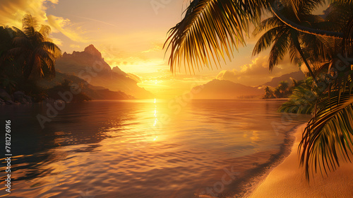 Golden Sunset Over Tropical Coastline: An Alluring Invitation to Exotic Adventures