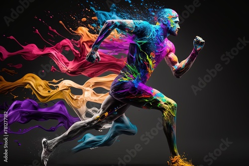 Inspiring Digital Art of a Man Running with Intricate Colored Paint Design © João Queirós