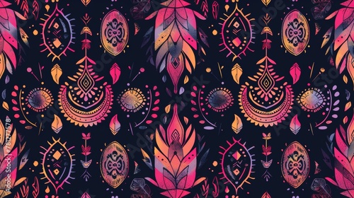 Ethnic and tribal motifs with a boho chic seamless pattern. Modern illustration.