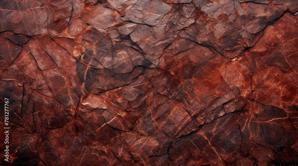 A detailed close-up texture of a stone surface showcasing various shades of red and brown with visible crack patterns A detailed close-up texture of a stone surface showcasing various shades of red and brown with visible crack patterns