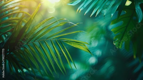 Sunlight filtering through a palm leaf close-up