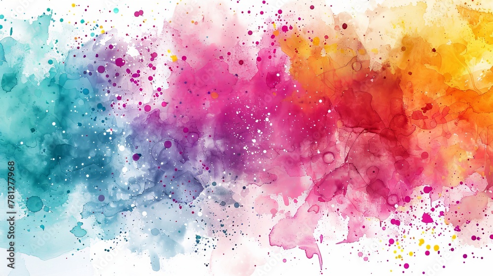 An abstract colored splatter on a watercolor textured background.