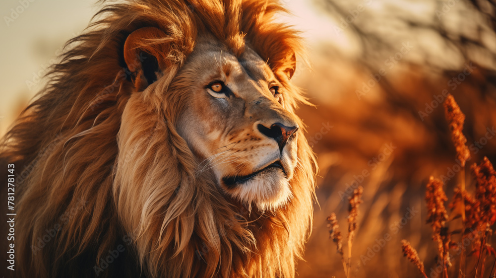 Stunning Lion Side Profile Against Evening Sky