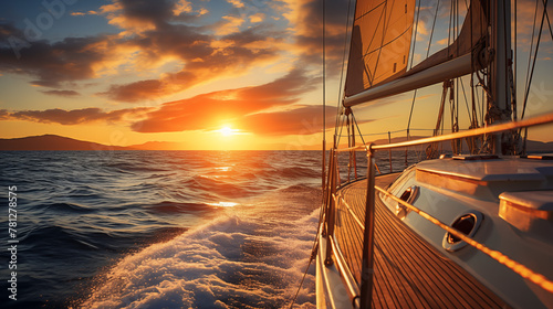 Golden Sunset and the Open Sea from a Yacht's Perspective photo