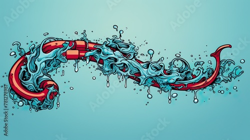 A dynamic and bold graphic of a red firefighting hose with a powerful gush of water in action photo