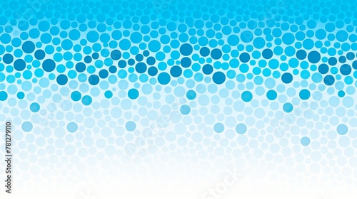An abstract design featuring a gradient of blue dots that disperse and fade into a white background, symbolizing digital or molecular concepts photo
