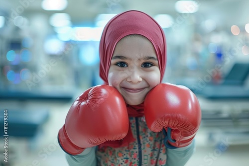 oung Fighter: Resilience and Joy in a Pink Hijab - Generative AI © Gelpi