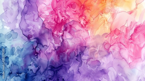 An abstract watercolor painting of colorful watercolor stains set against a tie dye shibori texture stain background.