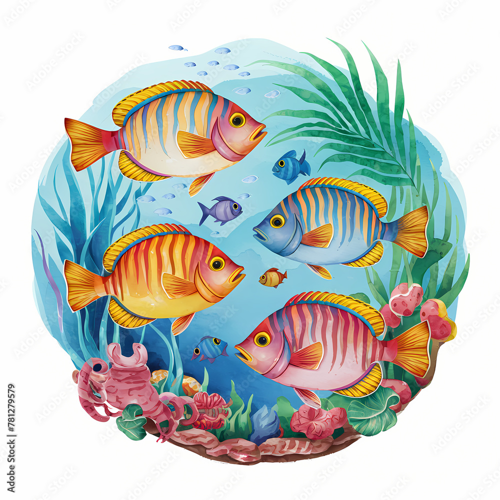 tropical colorful  fish swimming in vibrant underwater scene