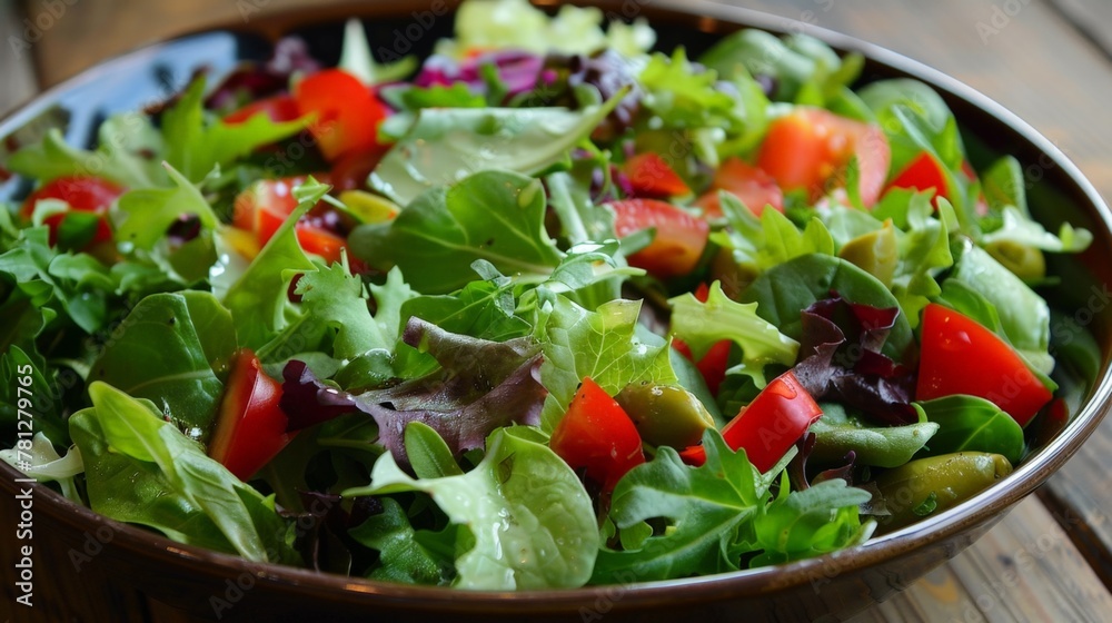 Close up of bowl salad tomatoes lettuce Close up of bowl salad tomatoes lettuce