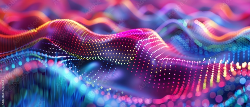 A vibrant digital artwork displaying flowing waves of multicolored lights creating a dynamic and futuristic feel. A vibrant digital artwork displaying flowing waves of multicolored lights creating a dynamic and futuristic feel.