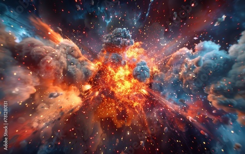 A breathtaking scene portraying the collision of nebulous clouds and stardust, creating a galactic spectacle.