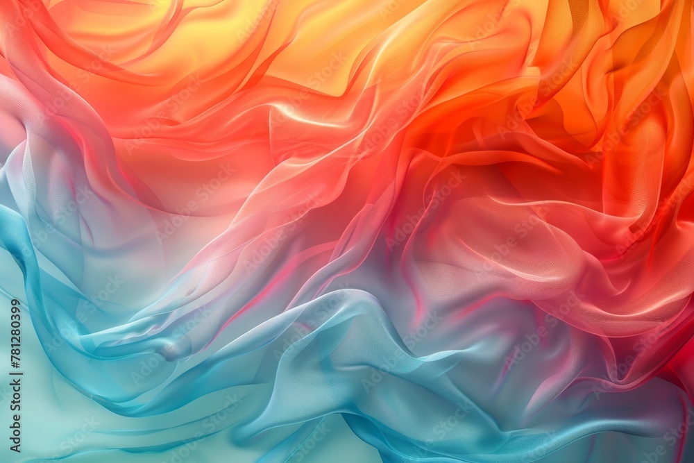 The elegant motion of fabric blending cool blues with warm oranges in a fluid and abstract textile pattern, ideal for creative designs. The elegant motion of fabric blending cool blues with warm oranges in a fluid and abstract textile pattern, ideal for creative designs.
