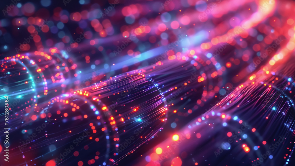 Vibrant Connectivity: Neon Colors Illuminate Abstract Fiber Optic Transmission