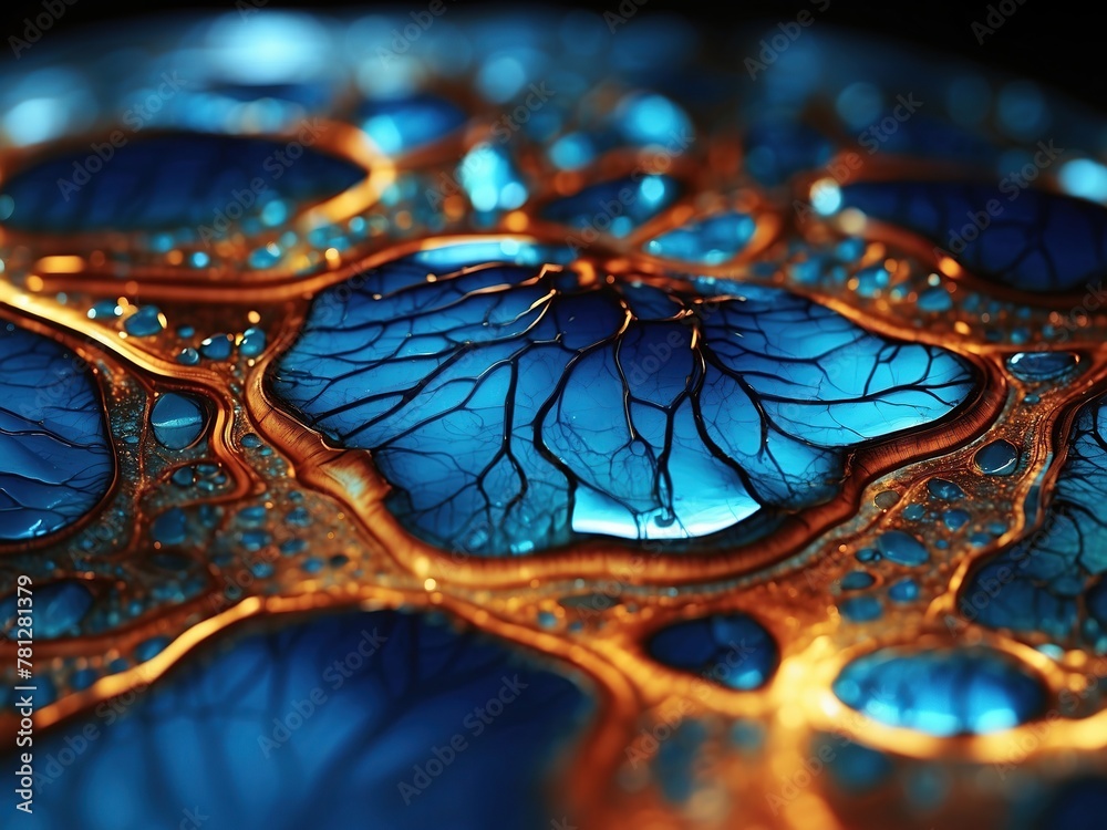 Abstract background blue gold, macro oil slick. Abstract background blue gold, macro oil slick.