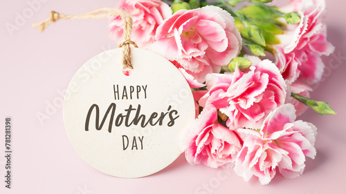 Happy mother's day with flower bouquet on pink background