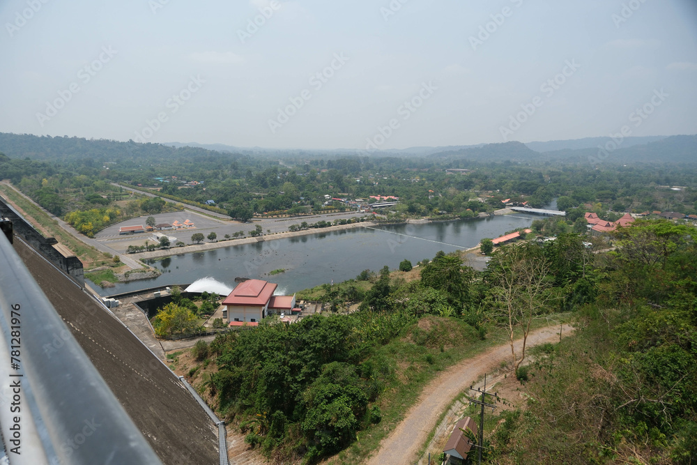 Top view from Khun Dan Prakarnchon Dam at Nakhon Nayok province, Thailand.
