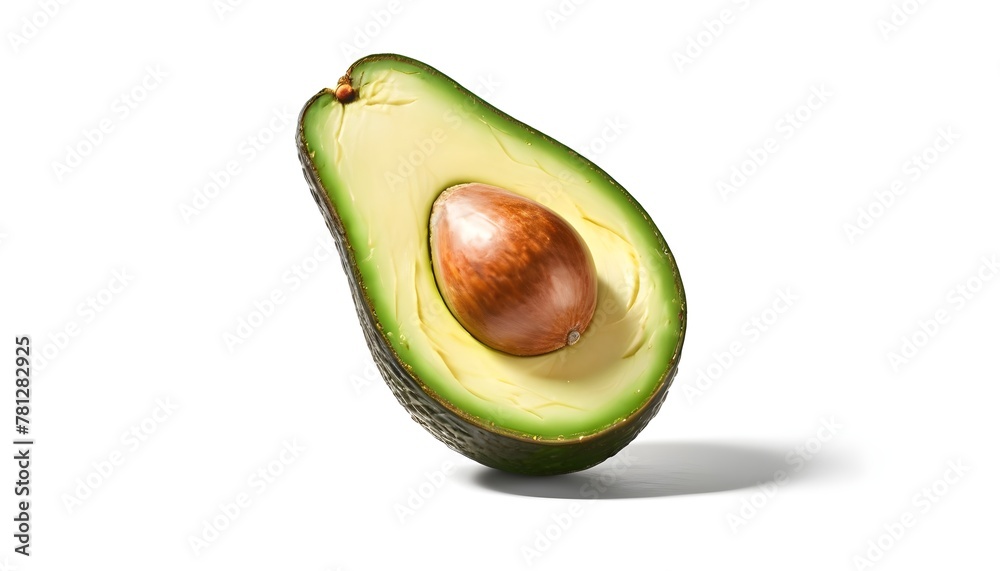 Avocado cut in half, isolated on a white background. Cutting path. Organic vegetable growing concept.
