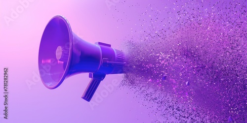3D megaphone made of purple particles on a gradient background