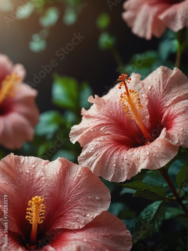 pink hibiscus flowers close-up from Generative AI