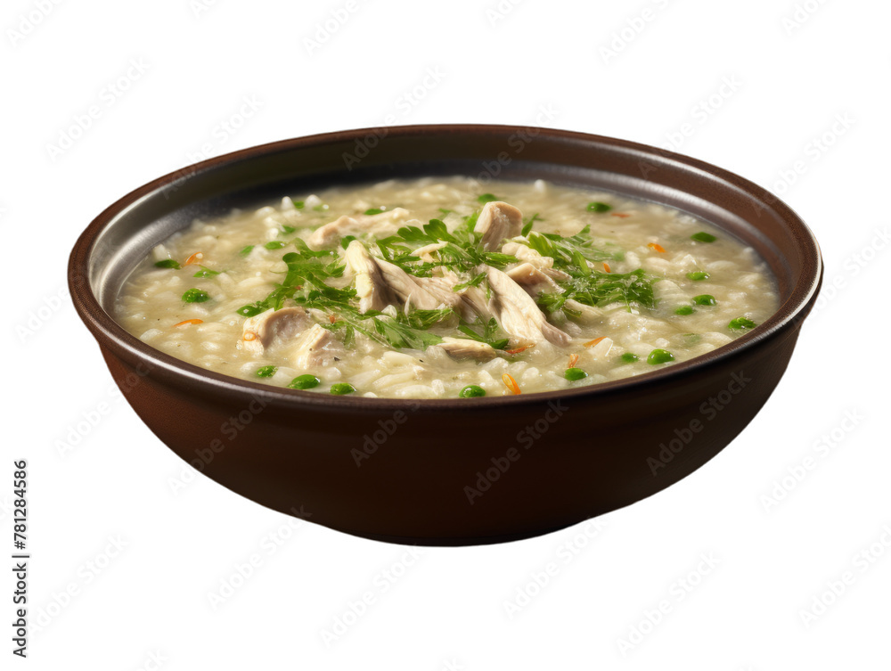 Chicken And Rice Soup isolated on transparent png background. Generative ai