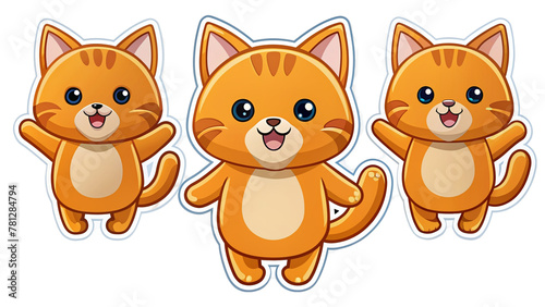 3 ginger cats jumping happy stickers isolated on transparent background