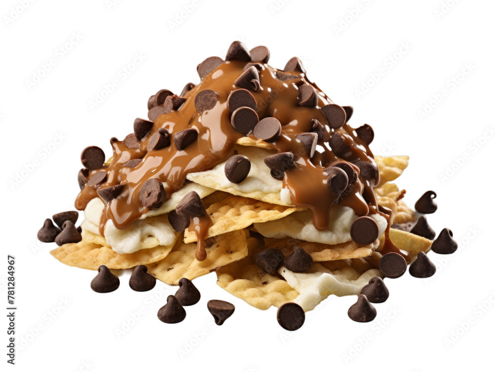 Obraz premium Chocolate Chip Apple Nachos isolated on transparent png background. Generative ai