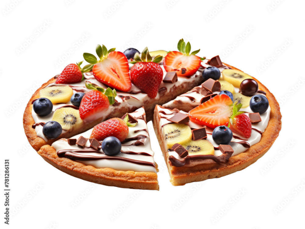 Chocolate Chip Fruit Pizza isolated on transparent png background. Generative ai Chocolate Chip Fruit Pizza isolated on transparent png background. Generative ai