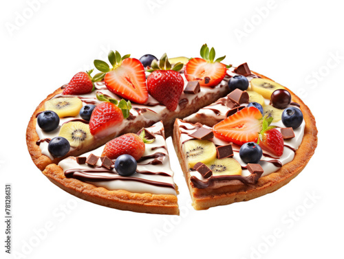 Chocolate Chip Fruit Pizza isolated on transparent png background. Generative ai