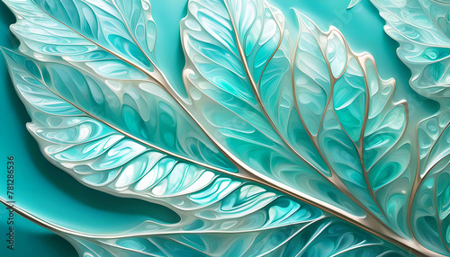 Perlmutt Silber blau schimmernde Blätter als Hintergrund Vorlage florale Ornamente Struktur in 3D, natürliche Formen sommerlich Frisch, Umwelt, edel hell leuchtend Zweig Schmuck dekorativ Blatt Garten photo